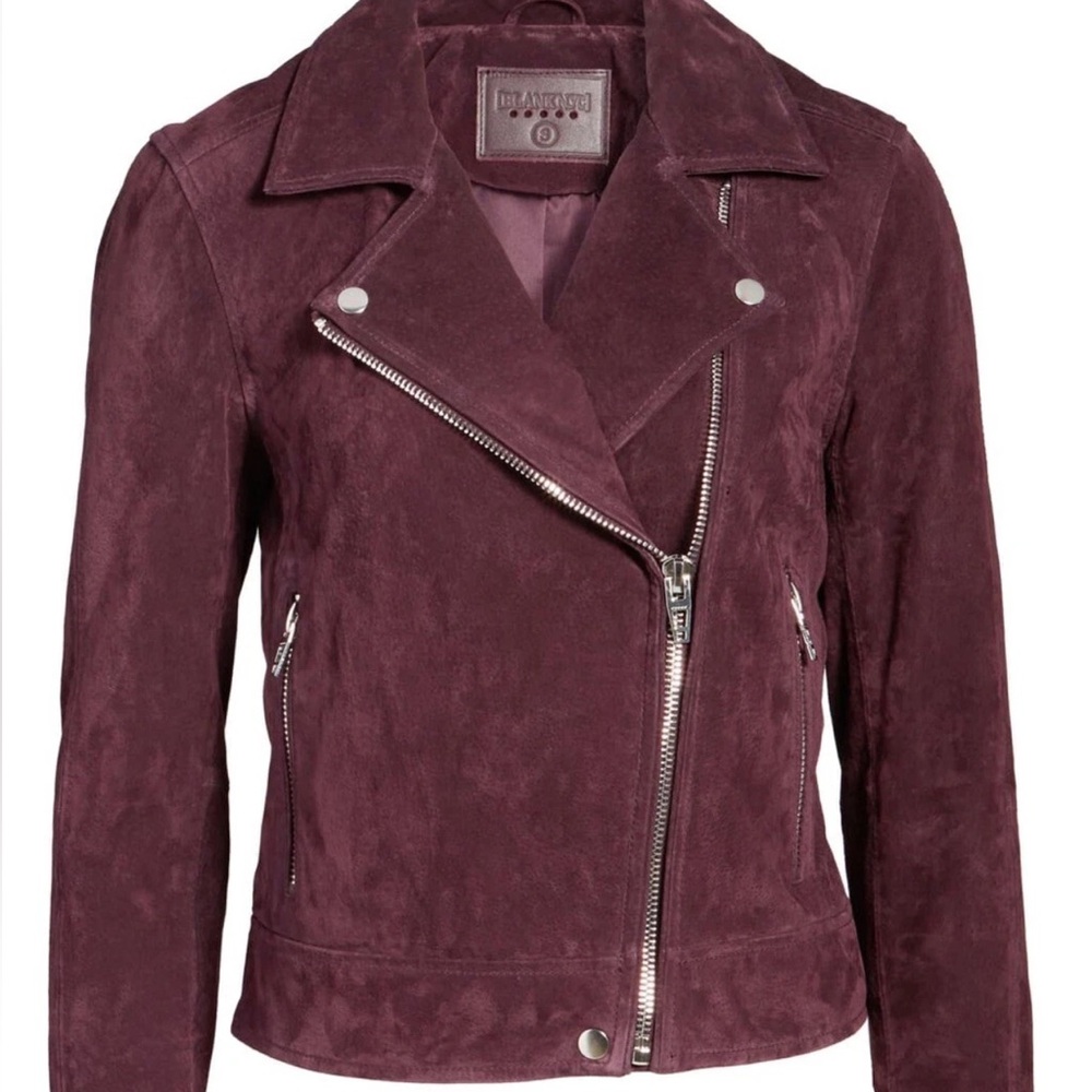 Blank NYC Genuine Suede Burgundy Moto Jacket Zip Pockets Asymmetrical Zip Size S